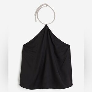 H&M Black Halter Neck Top with Silver Rope Tie